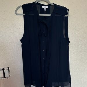 Reiss Navy Sleeveless Blouse with Button Accents